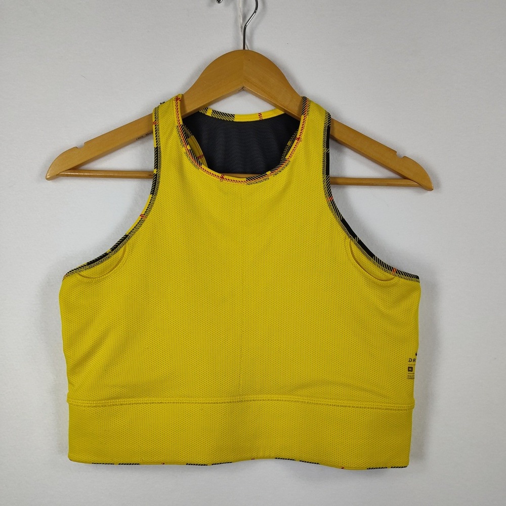 Nike Dri-FIT Women Yellow Black Plaid Mesh Racerback Sports Bra BV3911-703 XL - Picture 4 of 12